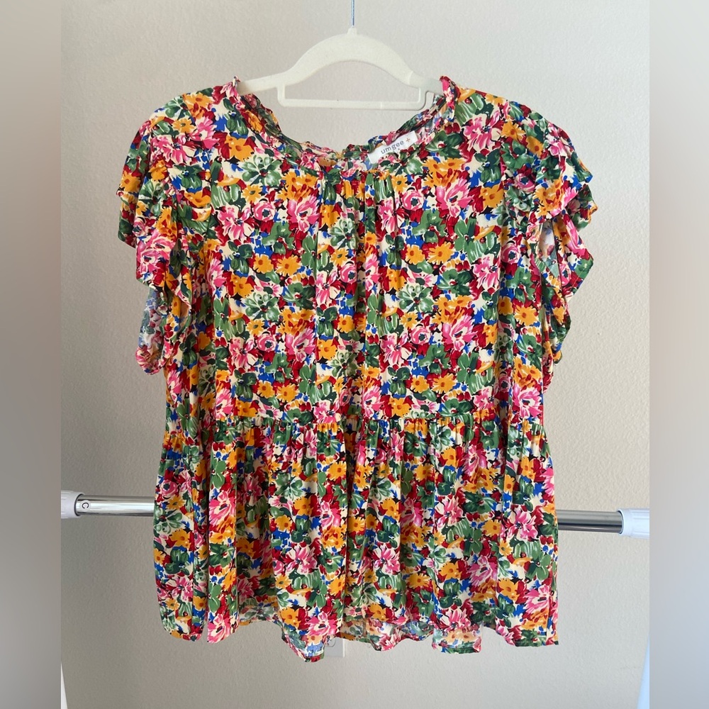 Umgee Vibrant Floral Ruffle Blouse